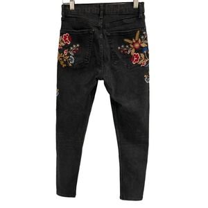Topshop Moto Skinny Jeans Womens Size 28 Black Floral Embroidered High Waist